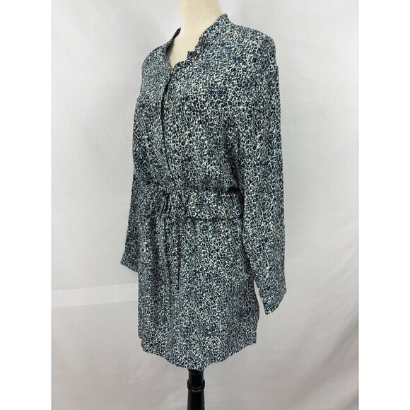 Equipment Shirt Dress Blue Animal Leopard Print 8 Silk Long Sleeve Drawstring - Picture 8 of 8